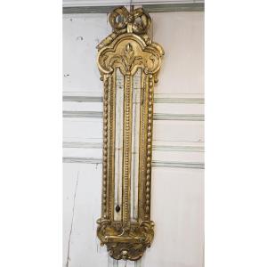 Large Gilded Wooden Barometer-thermometer From The Early 19th Century