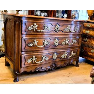 Louis XV Style Walnut Chest Of Drawers, Burgundy, 18th Century