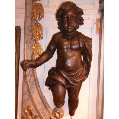 Cherub Or Putto Wooden End Seventeenth