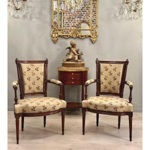 Pair Of Cabriolet Armchairs In Walnut Louis XVI Period Around 1780