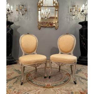 Pair Of Louis XV Style Chairs In Lacquered Wood Nineteenth Time