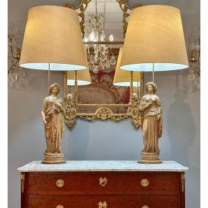 Exceptional Pair Of Alabaster Sculptures From The 19th Century