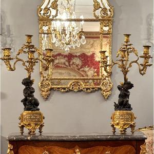 Henri Picard, Pair Of Putti Bronze Candelabra Signed 19th Century
