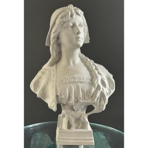 Richard Aurili, Sculpture Buste De Jeune Fille Biscuit (1834 -1914)