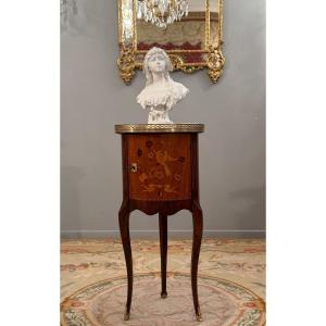 Small Transition Style Marquetry Drum Coffee Table From The Napoleon III Period