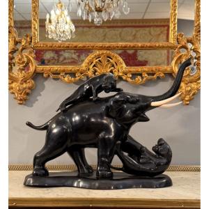 Bronze Elephant Group Sculpture Japan Meiji Period (1868 - 1912)