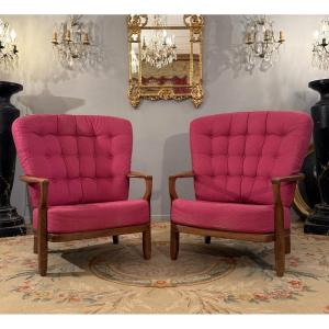 Guillerme Et Chambron, Pair Of Grand Confort Armchairs Circa 1960