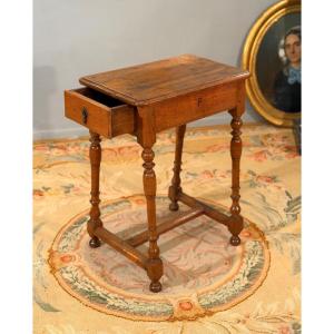 Small Oak Side Table Stamped Louis XIV Period, 17th Century.