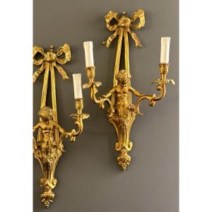 Pair Of Louis XVI Style Gilt Bronze Wall Lights, Circa 1900