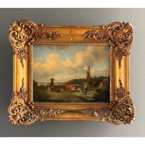 Attributed To Jean Louis Demarne, Oil On Canvas Animated Pastoral Landscape (1744 - 1829)