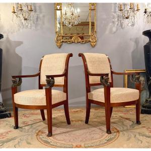 Att. To Jacob Frères, Pair Of Empire Period Mahogany Armchairs
