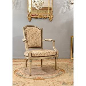 Pluvinet Philippe-joseph, Lacquered Wood Stamped Louis XVI Armchair