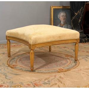Louis XVI Style Gilded Wood Pouf Stool, Napoleon III Period
