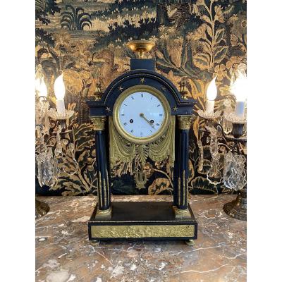 Large Pendulum Portico Louis XVI Period Marble And Bronze Dore Around 1780