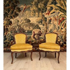 Suite Of 2 Louis XV Style Armchairs XIXth Century