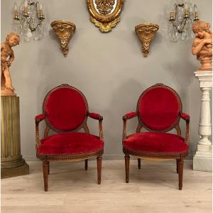 Pair Of Large Louis XVI Style Armchairs Late Nineteenth Time