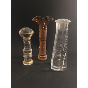 3 Totems Signed Saint Louis In Crystal
