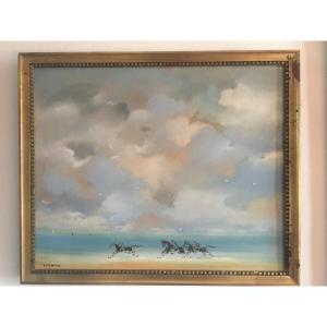 "deauville" Oil On Canvas Signed Vietho