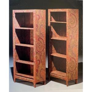 Pair Of Fabric-covered Shelves Decorated With Botehs By Pierre Frey.