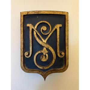 Monogrammed Wood Coat Of Arms XIX Ith Century