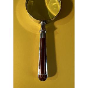 Magnifying Glass In Silver Metal And Talisman Model Lacquer From Christofle-paris