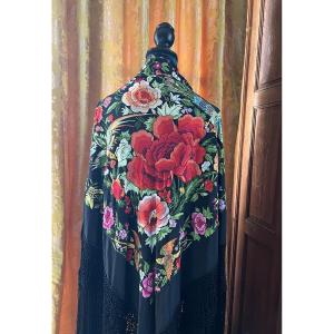 Embroidered Silk Manila Shawl Circa 1920