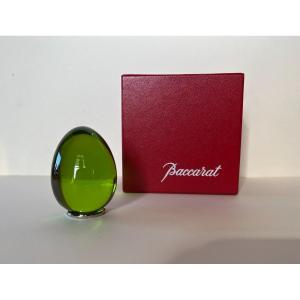 Baccarat Olivine-colored Crystal Egg With Its Original Support Ring In Its Box.