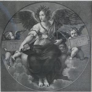 Engraving Representing "poetry" Surrounded By 2 Cherubs.