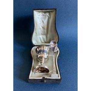 Egg Cup And Spoon In Solid Silver From Eugéne Flocon Paris (algiers-tunis) 