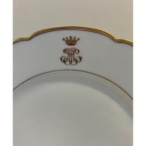 19th Century Paris Porcelain Plate, Monogrammed And Enhanced With A Count's Crown.