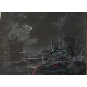Seascape With Storm Scene Treated In Grisaille, Signed And Dated 1807
