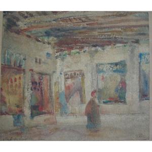 Watercolor On Paper Entitled "souk Of The Shoemakers In Tunis" Signed Friesz.