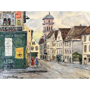 "street Scene", Gouache Signed Geo Page. Dated 33