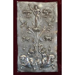 Repoussé Silver Metal Plate Probably Part Of 18th Century Cabinet Panels.