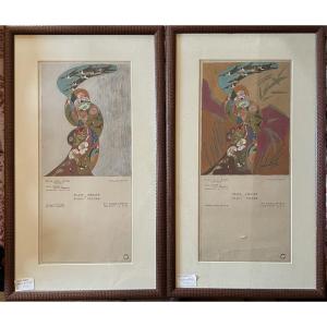 2 Studies For A Fresco For The Jean Jaurés School In Troyes By Y. Giraud-henriot.