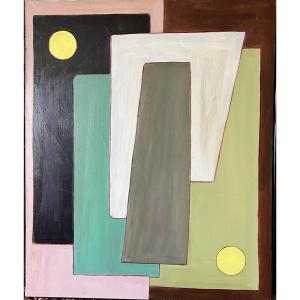 Abstract Oil On Canvas, Signed Raymond Vega, 20th Century 
