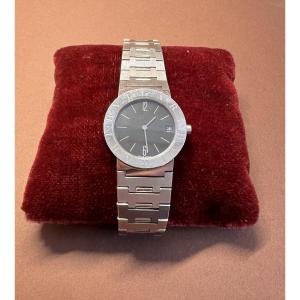 Women's Watch In Steel With A Black Dial, Signed Bulgari 