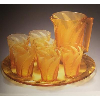 Service To Orangeade René Lalique Model Hesperides Yellow In The Mass.