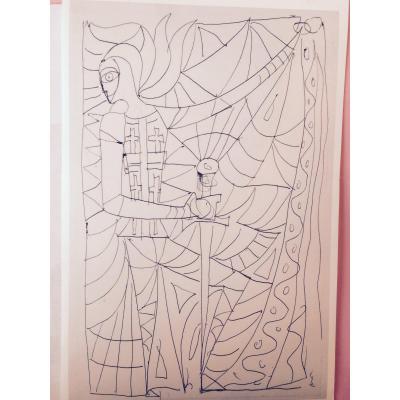 Jean Cocteau Stained Glass Study Of The Chapel Notre Dame Of Jerusalem.