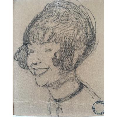 Drawing By Jean- Gabriel Domergue Portrait Of The Artist Yvonne  Giraud-hanriot (1898-    )