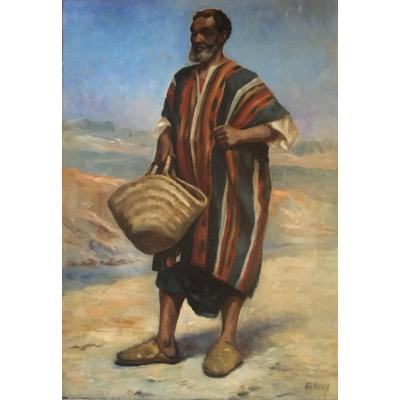 Ph. Pavy - Portrait Of An Arab Holding A Bassinet - Oil On Canvas