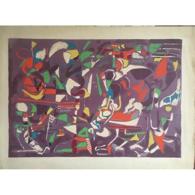 André Lanskoy Lithograph "mauve Background" Signed And Numbered 49/80