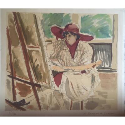 André Dunoyer De Segonzac Lithograph "portrait Of Antoinette Schulte In Front Of Her Easel."