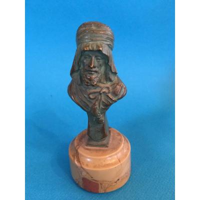 Bronze Bust Green Patina Of An Arab By Alexandre Caron