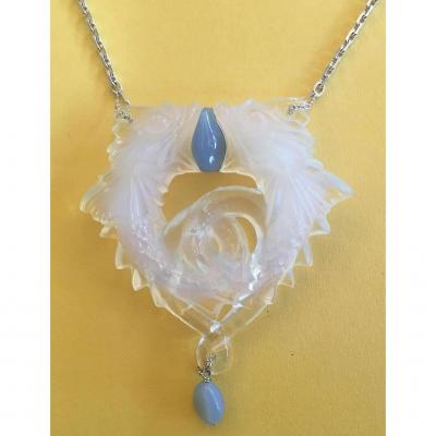 Necklace Lalique Opalescent Glass Opaline Silver