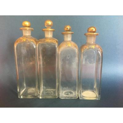 4 Square Base Bottles XIX Ith Century With Golden Decor