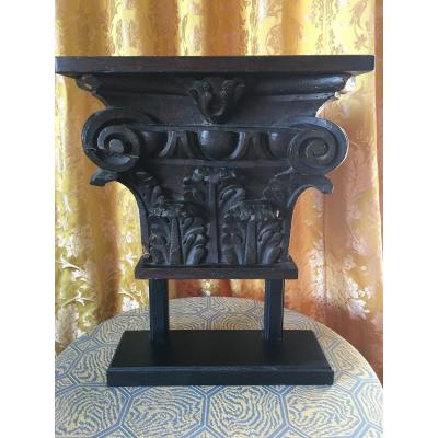 Corinthian Capital In Wood End XVII - XVIII Century