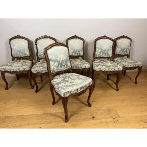 Gourdin - Set Of 6 "à La Reine" Chairs Stamped Jean-baptiste Gourdin. 18th Century Circa 1748