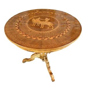 Am Sorrento Marquetry Pedestal Table 19th Century Circa 1860