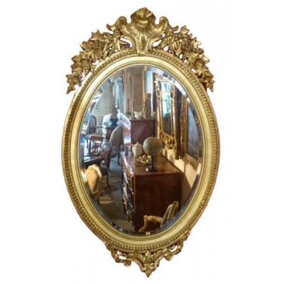 Large Haussmannian Oval Mirror Napoleon III Period 1855-1865
